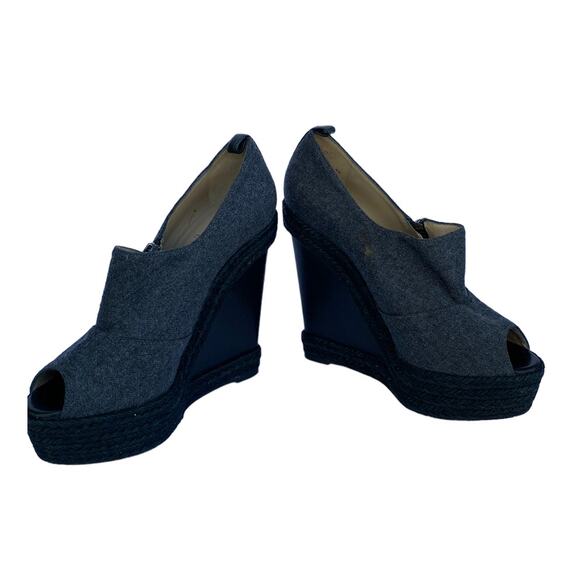 Christian Louboutin Deroba Gray Felt Peep Toe Wedge Booties, EU 38 (US 8) Heels - Picture 6 of 12